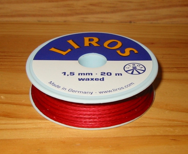 Liros Takelgarn , 1,5 mm x 20 mtr., rot , gewachst